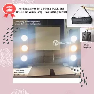 Folding Mirror Set 3 Fitting Beautelight / Vanity Mirror Makeup / Kaca Lipat / Cermin Rias Make Up