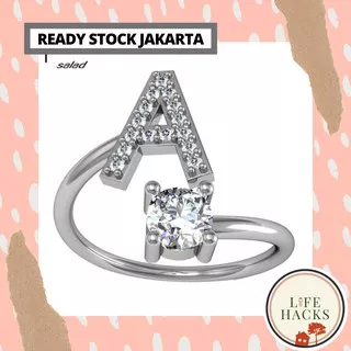 Cincin Huruf Wanita Cincin OPENING Ring Adjustable Motif Huruf Alfabet Inggris untuk Wanita