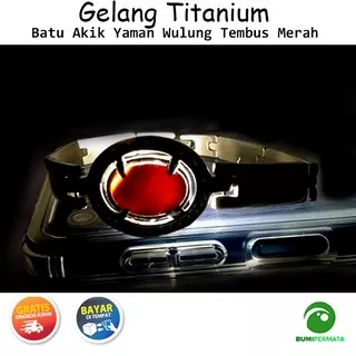 Gelang Titanium Batu Akik Yaman Wulung Tembus Merah