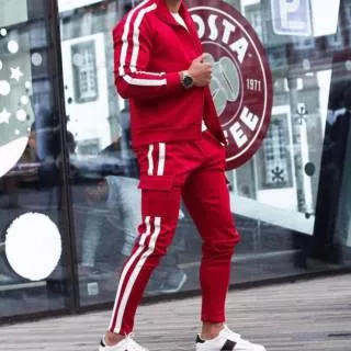 Tracksuit trackpants tracktop red cargo 2 list white