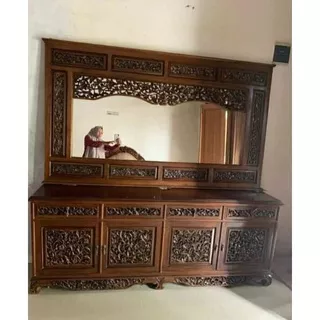 Bufet Palembang Set Cermin Kayu Jati Furniture Jepara