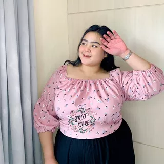 YOLANDA/Baju Sabrina Atasan Wanita Irise Crop Top Blouse Kerut/Serut Lengan Panjang Jumbo Sabrina/M-XXXXL