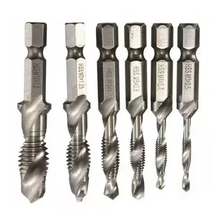 Mata Bor Pembuat Ulir Baut Tap Drill Bit Shank Hex 6.35mm set 6pcs