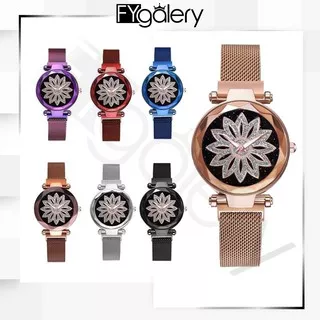 FYGALERY J158 Jam Tangan Perempuan Motif Bunga Glitter Rantai Magnet Woman Flower Watch Fashion Murah