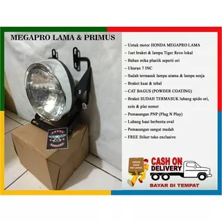 1SET Braket Breket Lampu Pesek MEGAPRO PRIMUS 7INC + Headlamp Tiger Revo Lokal Dudukan SPIDO ORI