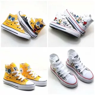 Sepatu Anak Converse All Star High Motif Kartun Spongebob BTS Yellow White Unisex Free Box