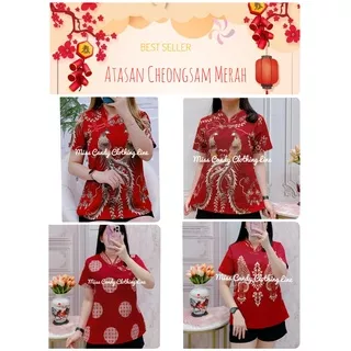 Atasan Batik Cheongsam / Atasan Cheongsam Imlek / Atasan Batik Cheongsam Modern Merah MOTIF BAD