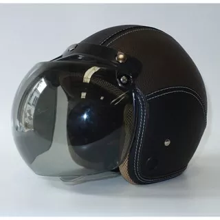 Helm Bogo Retro Kulit Full Leher Dewasa SNI Hitam Coklat