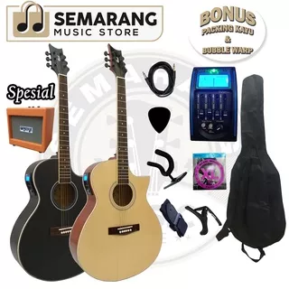 Gitar Akustik Elektrik Cort Lancip Equalizer Tuner LC Prener Custom Paket Super Komplit