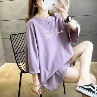 BSF This Is Love PE Baju Atasan Cewek Kaos Wanita Lengan Pendek Jumbo Woman Top O-Neck Tee Shortsleeve T-Shirt Oversize Pakaian Perempuan Santai Kekinian Kerah Bulat Murah Casual Girl Fashion Premium ACE