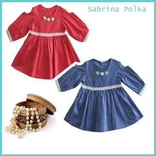Dress Anak Usia 1-3 Tahun Polka Sabrina bahan Katun Japan. Pakaian Anak Cewek. Baju Pesta Anak