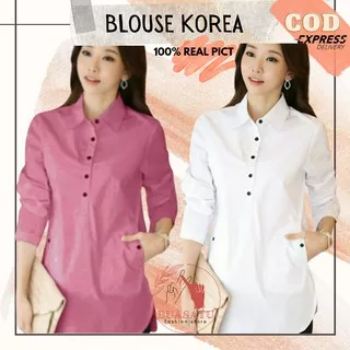 Kiran Daily Blouse New Kemeja Wanita Polos Katun Rayon Tangan Panjang - Amira Basic Shirt New Wanita