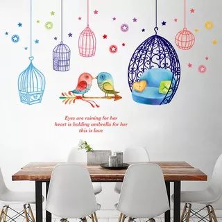 Evanurita Wall Sticker Sangkar Warna Burung Couple Stiker Dinding Wallpaper Hiasan Dinding L XL7190