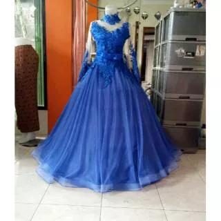 Gaun pengantin/ singer/akad/kebaya/party/prewed/gaun tile biru cantik