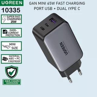 UGREEN Kepala Adaptor Charger Mini Nexode GAN 3 Port USB Fast Charging 65W untuk Samsung Tab S22 S23 S9 FE Z Fold Flip Iphone iPad Air Pro M1 M2 Oppo 10335 45W 2 Usb C / 30W 20W Single Port