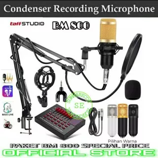 paket mic condenser recording bm 800 with soundcard v8+ youtuber bigo live