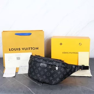 Tas waistbag LV Louis Vuitton bumbag monogram black beltbag mirror quality 1:1 grade ori original quality replika replica best replica kw 1 kw premium