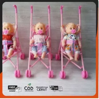 MAINAN ANAKBoneka bayi dan Dorongan Stroller Boneka Bayi Premium ( paket 2pcs )