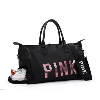 tas victoria secret gym VS pink blink kode black import original travel bag pakaian manik sequin