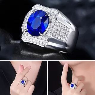 Cincin Kasual Berlian Emas Putih Safir Pria Wanita Fashion Perhiasan Kristal Biru Zirkon Perak Titanium Kawin Rings