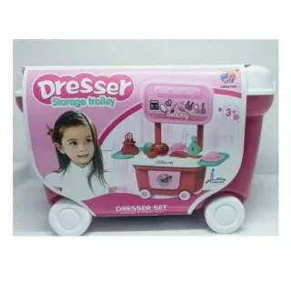 Mainan Anak Mini Make Up Set Dresser Storage Trolley