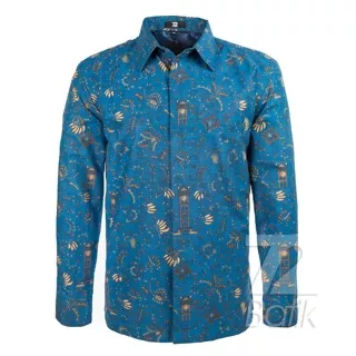 KEMEJA BATIK PRIA Lengan Panjang Premium Motif Jam Gadang Warna Biru Muda 727932 Cap 72 - Baju Kemeja Atasan Pakaian Setelan Batik Pria Cowok Laki Laki Remaja Keluarga Kantor Lengan Panjang Modern Slimfit Slim Fit Premium Kekinian