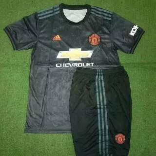 Stelan Jersey Kaos Baju Bola MU Manchester United Away 3rd Hitam Satu Stel Musim Terbaru 2019 2020