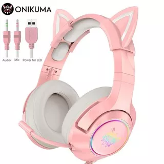 Onikuma K9 / X11 Headset Gaming Desain Telinga Kucing Warna Pink RGB Dengan Mic Untuk PS4 Laptop ST-2