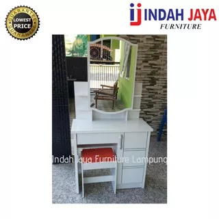 Meja Rias Minimalis Dilan Kaca Sliding Putih - Indah Jaya Furniture