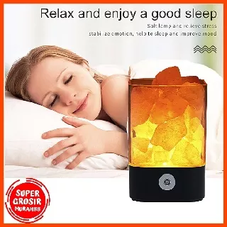 Lampu Tidur Unik LED Crystal Salt Lamp of Himalaya Lava Lamp - Hitam