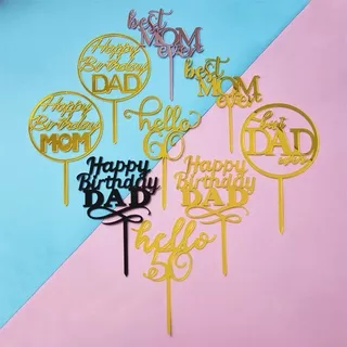 PACK of 10PCS Acrylic Father/Mother Birthday Cake Topper Cake Decoration for Best Dad/Best Mom