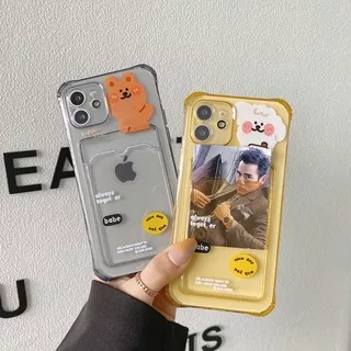 HM| Casing hp iPhone 13 12 6 6s 7 8 Plus X Xr Xs Max 11 12 Pro Max SE 2020 Soft Clear Transparent Silicone brown bear yellow dog Handphone Case