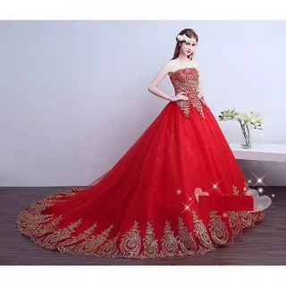 1605001E Merah Ekor Gaun Pengantin Wedding Gown Wedding Dress