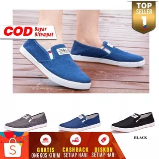 Sepatu Pria Casual Denim Canvas Shoes Slip On Men Shoes Spatu SlipOn Cowok Fashion Keren Kekinian