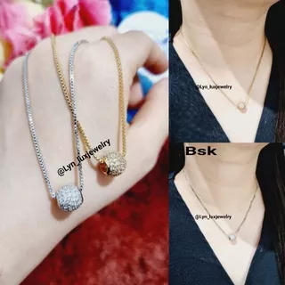 Micro Diamond Ball Necklace/ Kalung Bola Lapis Emas Premium / Kalung Permata