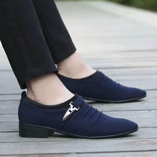 Sepatu Pantofel Pria Pantofel Tanpa Tali Kerja Kantor Sepatu Formal Cowok Murah Hitam Pria Biru Sepatu Santai Keren 074