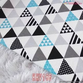 KKV186 Bahan Kain Kanvas Bahan Tas / Pouch / Cushion Cover  Motif Triangle Abu Biru Ukuran 48x145cm