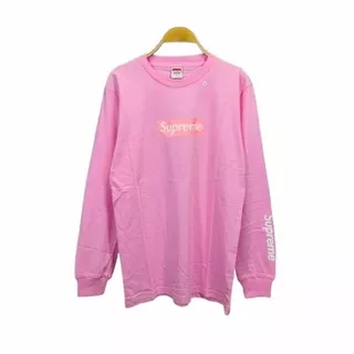 Kaos Lengan Panjang Supreme Box Logo Pink