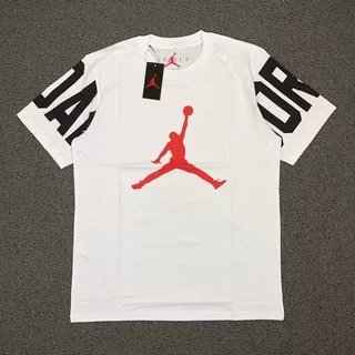 KAOS T-SHIRT NIKE AIR JORDAN SCRIPT SIDE ARMS RED JUMP MAN LOGO WHITE