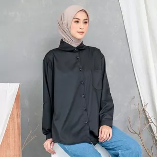 EVONNE Button Plain Shirt Black Basic Oversize Pattern LD120 E05-02