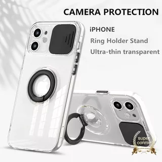 Ring Holder Stand Case iPhone 8plus 7plus iPhone 12 Pro Max 11 Pro Max 8 7 6 6s Plus X Xs SE 2020 Candy Color Ultra-thin Transparent Camera Lens Protection Back Cover