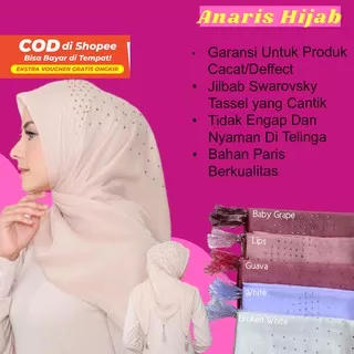 Jilbab Paris Segi Empat Swarovski Tasel Hijab Segiempat Square Permata Tabur Tassel Premium Original