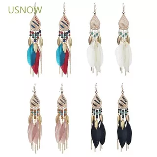 USNOW Ethnic Dangle Earrings Vintage Hook Drop Earrings Women Long Pendant Tassels Elegant Jewelry Feather Metal/Multicolor