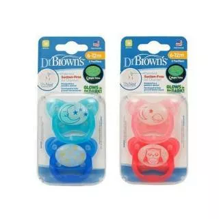 Dr Brown Pacifier Soother / Empeng Bayi Isi 2 (Night Time) / EMPENG DR BROWNS PREVENTSHIELD PACIFIER