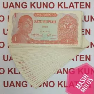 1 Rupiah tahun 1968 seri jendral Sudirman Soedirman uang kuno kertas mulus mahar