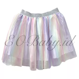 [2 - 8 Tahun] Rok Tutu Anak / Kids Skirt / Rok Tile Satin PREMIUM Perempuan Cewek Rainbow / Warna Pelangi Korean Style Eobaby L14