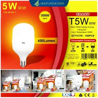 LED BULB GRAND  T Lampu Bohlam LED Bulb Platinum Terang Hemat Energi  5 10 15 20 30