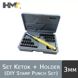 Set Ketok Huruf, Simbol, Angka + Holder 3mm / Stamp Punch Set 37 Pcs