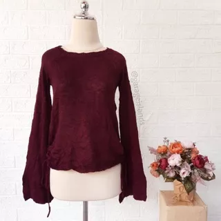 Pink republic preloved thrift pl knit sweater rajut wanita lengan panjang maroon murah wide sleeve