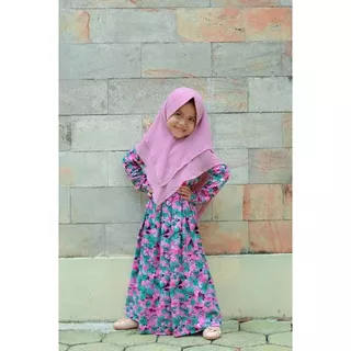 Gamis anak motif bunga dress maxy anak perempuan set hijab rayon premium termurah